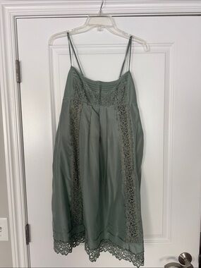 BCBG Delicate Lace-Trim Slip dress in Sage Green